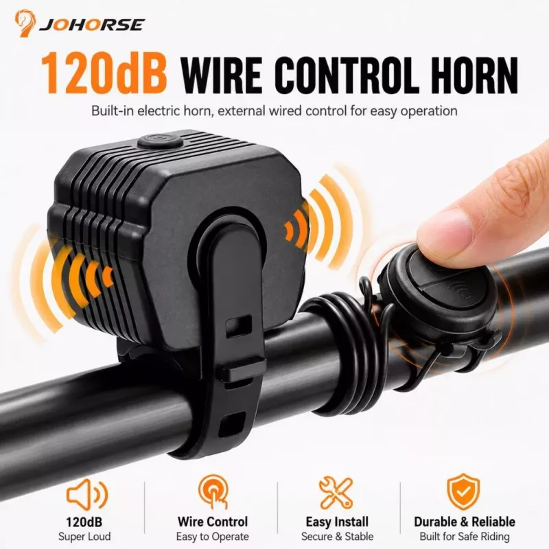 iLike 120dB Elektryczny Klakson Rowerowy z Przewodowym Przyciskiem, Wodoodporny Klakson Rowerowy do Rowerów i E-Hulajnóg