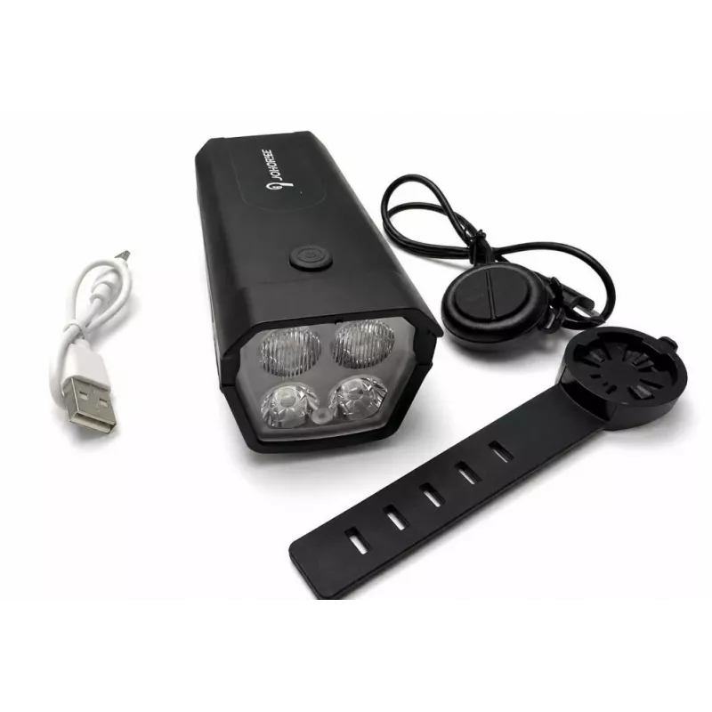 iLike Ładowana przez USB lampka rowerowa z klaksonem elektrycznym 120dB, 300 lumenów LED, przełącznik na kierownicę