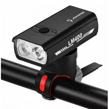 iLike JOHORSE USB Rechargeable Bike Front Light, 400LM LED Bicycle Headlight, Dual Beam, Aluminum Housing, Battery Indicator, Waterproof Cycling Light