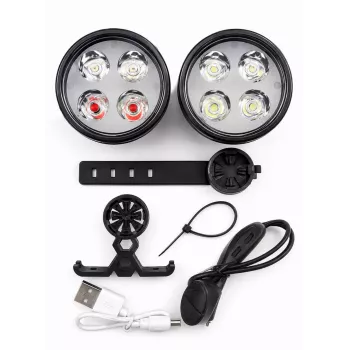 iLike USB Rechargeable 4-LED Bike Light Set – Front & Rear Bicycle Lights with 120dB Horn