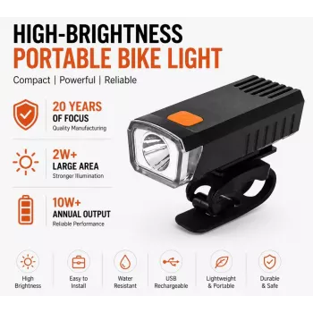 iLike USB Rechargeable Bike Front Light, JH420 High Brightness LED Bicycle Headlight, IP65 Waterproof Cycling Light for MTB, Road Bike & E-Bike Black