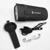 iLike JOHORSE Rechargeable Bike Light z 120dB klaksonem, USB LED lampa rowerowa, światła drogowe/mijania, IPX4 wodoodporna, przednie światło rowerowe czarne