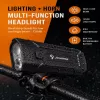 iLike JOHORSE Rechargeable Bike Light z 120dB klaksonem, USB LED lampa rowerowa, światła drogowe/mijania, IPX4 wodoodporna, przednie światło rowerowe czarne