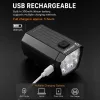 iLike JOHORSE USB Rechargeable Bike Headlight with 120dB Electric Horn, 300LM 4 LED Bicycle Front Light, 7 Lighting Modes, Handlebar Remote Switch, IPX4 Waterproof Black
