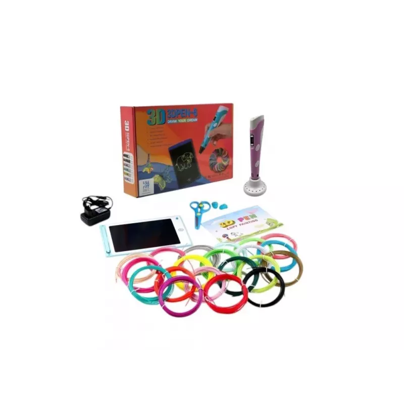 Zestaw iLike Melt 3D Pen Kit Box Complete Set do długopisu 3D, zestaw 3D PEN-7-1 z szablonami 5m x 20 kolorów różowy