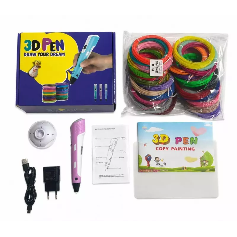 Długopis 3D iLike dla Dzieci, Długopis do Druku 3D z 150ft Wkładów Filamentu PLA, 30 Kolorów, Fioletowy