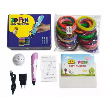 iLike 3D Pen dla Dzieci, Długopis do Druku 3D z Wkładami z Filamentu PLA 150 stóp, Zestaw Artystyczny do Rysowania 3D, 5m x 30 Kolorów, Różowy