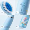 iLike Kids Sonic Electric Toothbrush, Waterproof, 5 Brush Heads (1+4 Replacement Heads), Battery Powered, Soft Bristles, Unicorn Design, Blue