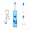 iLike Kids Rechargeable Sonic Electric Toothbrush, USB Charging, 3 Brush Heads (1+2 Replacement Heads), Soft Bristles, Waterproof, Blue Elephant Design Blue