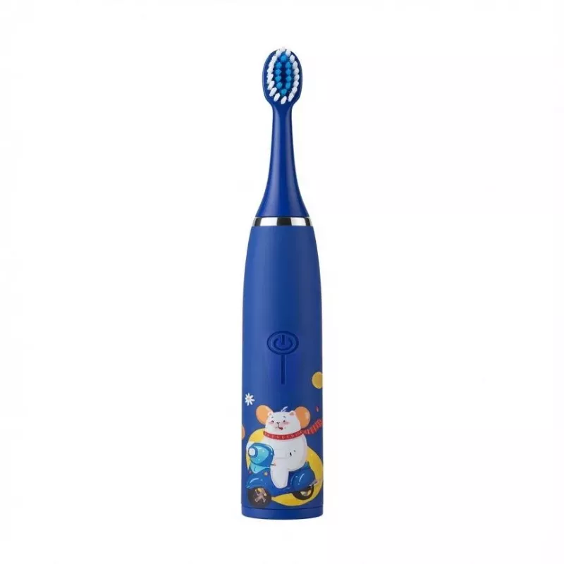 iLike Kids Rechargeable Sonic Electric Toothbrush, USB Charging, 3 Brush Heads (1+2 Replacement Heads), Soft Bristles, Waterproof, Blue Bear Design Blue
