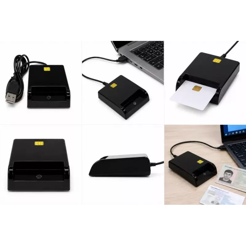 iLike USB Smart Card Reader, Czytnik kart kontaktowych IC do podpisu cyfrowego, eID, bankowości i kart rządowych, czarny