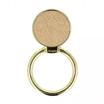 iLike Ring LEATHER UCH000526 Gold - Uchwyt na telefon z prawdziwej skóry, obrót 360° i podstawka