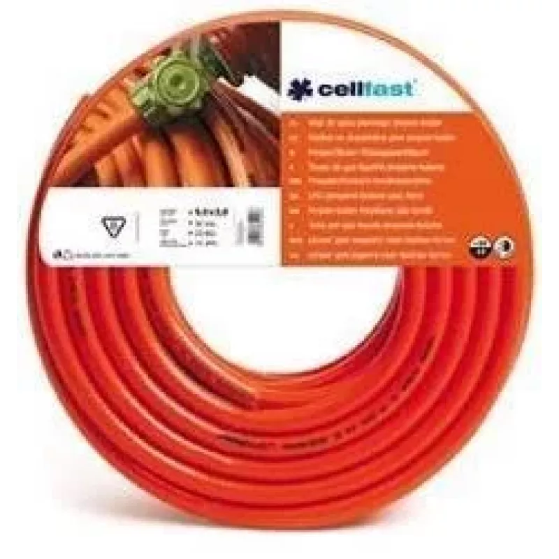CELLFAST Wąż gazowy LPG 9mm x 60m na stojaku - Propan-Butan, Pomarańczowy, PCV z wzmocnieniem tekstylnym, 20 bar