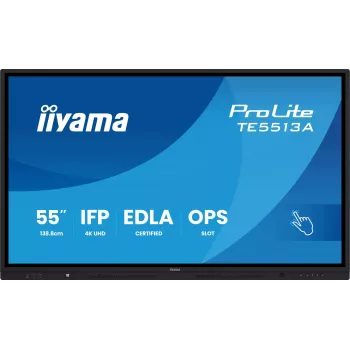 IIYAMA ProLite TE5513A-B3AG 55 inch 4K UHD IPS IR Touch Display 20-Point Multi-Touch 350cd/m² 8ms HDMI DP USB-C VGA LAN RS232 Speakers VESA 400x400 Czarny