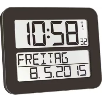 TFA TIMELINE MAX Cyfrowy Zegar Ścienny Sterowany Radiowo 60.4512.01 Czarny