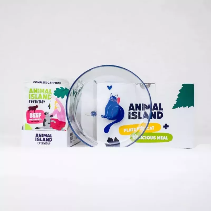 ANIMAL ISLAND Beef Fillets in Gravy 12x85g + Ceramic Feeding Plate