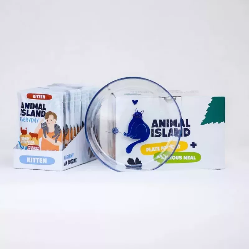 ANIMAL ISLAND Kitten Wet Cat Food z indykiem i cielęciną 12x85g + talerz