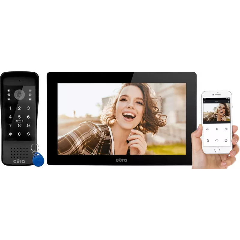 EURA VDP-86A3 10-calowy czarny monitor wideodomofonu z aplikacją Tuya Smart