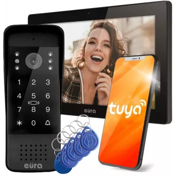 EURA VDP-86A3 10-calowy czarny monitor wideodomofonu z aplikacją Tuya Smart