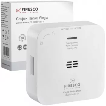 Czujnik tlenku węgla FIRESCO FCO-850 SA z wyświetlaczem LCD, żywotność 10 lat