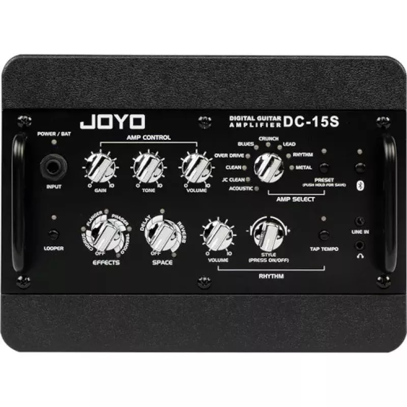 JYO JOYO DC-15S 15W Wzmacniacz gitarowy z Bluetooth, akumulatorem, 9 modelami wzmacniacza, 6 efektami, automatem perkusyjnym, looperem, tunerem
