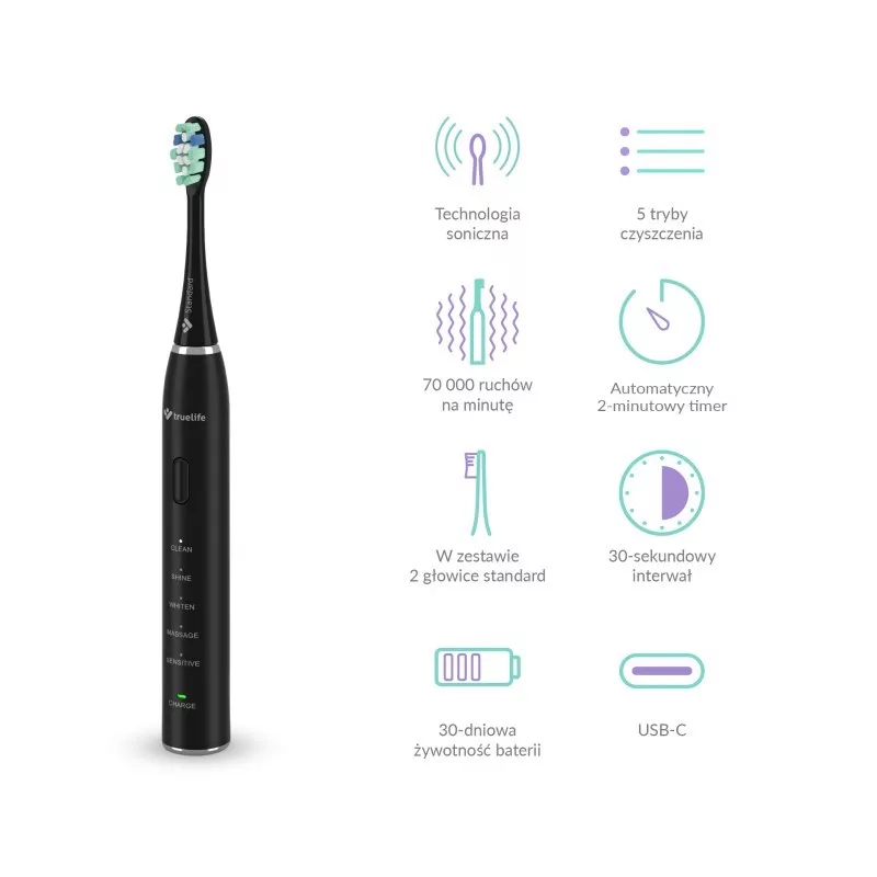 TLF TrueLife SonicBrush Clean30 Black Adult Oscillating Toothbrush