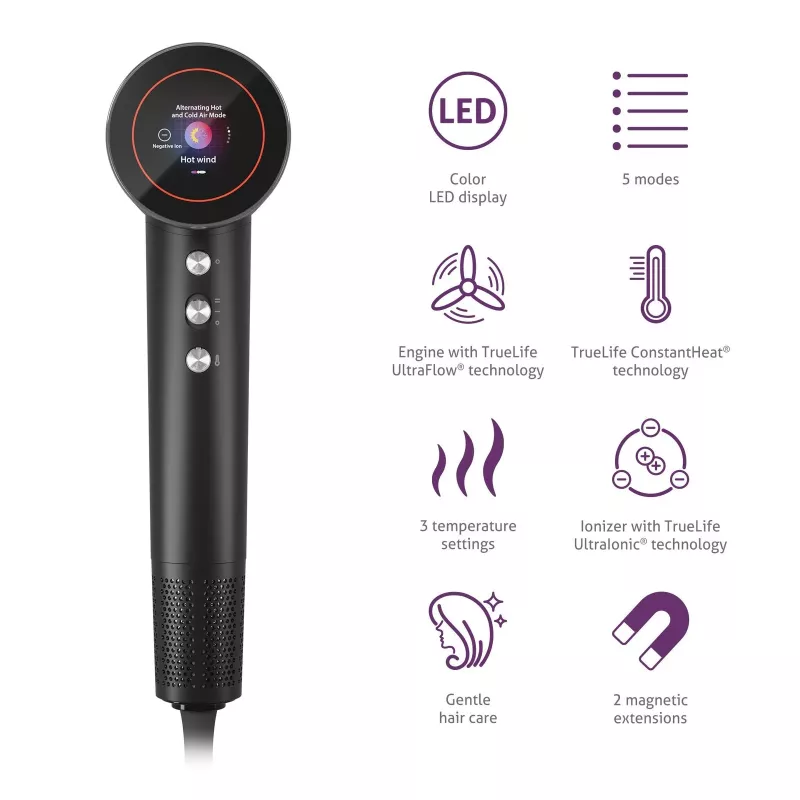 TLF TrueLife HairDryer D9 Suszarka do włosów 1600 W Czarny