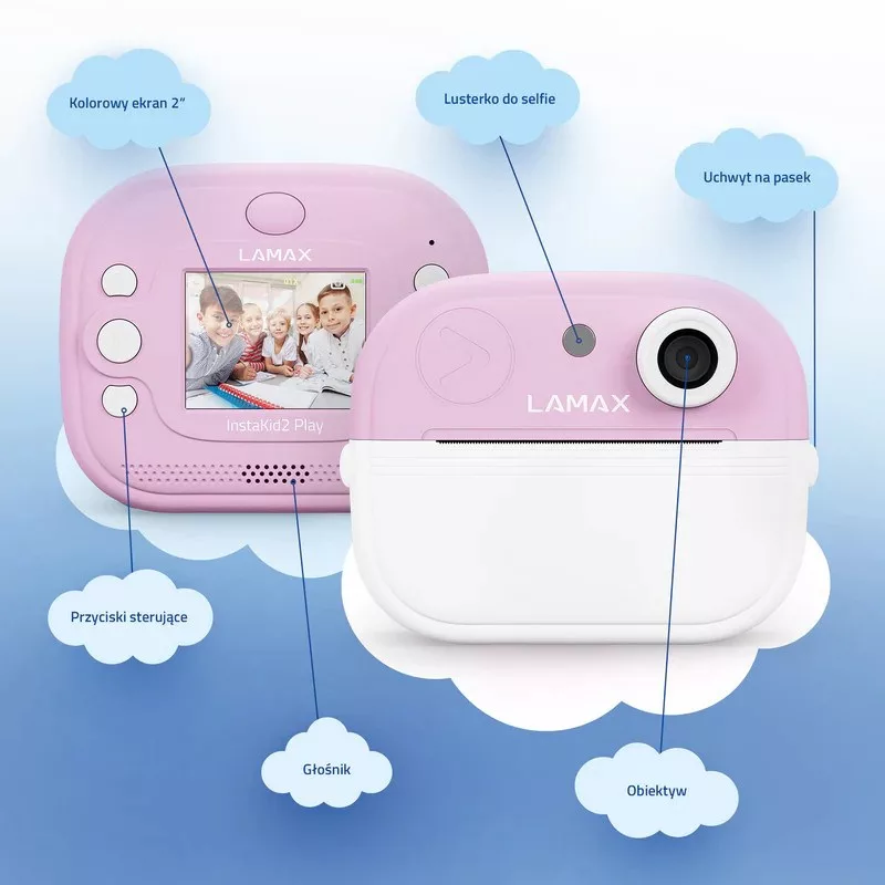 LAMAX InstaKid2 Play Aparat Cyfrowy dla Dzieci, Różowy, Wyświetlacz IPS 2.0 inch, Wideo Full HD, Zdjęcia 48 Mpx, microSD