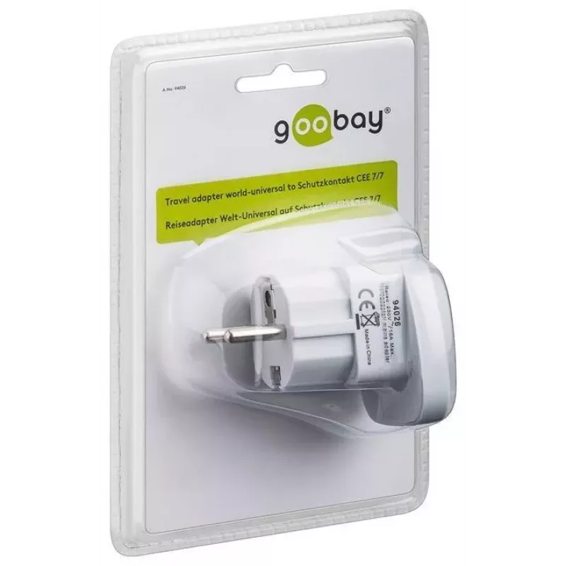 Goobay 94026 Przejściówka podróżna UK, US, IT, CH do EU, biała