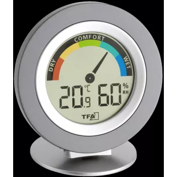 TFA 30.5019 Thermo-Higrometr COSY - Cyfrowy termometr i higrometr wewnętrzny z pamięcią min/max, wskaźnikiem strefy komfortu, wyświetlaczem LCD, biały
