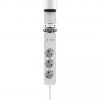 Listwa zasilająca Olympia IOIO SL 3000 na krawędź biurka, biała, 3 gniazda Schuko, 2 USB-A, kabel 1,5 m