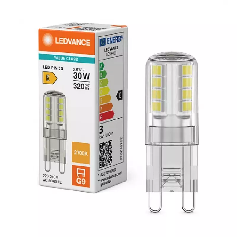 OSRAM LED PIN G9 2.6W 827 Clear G9 LED Lamp z podstawą wtykową typu retrofit