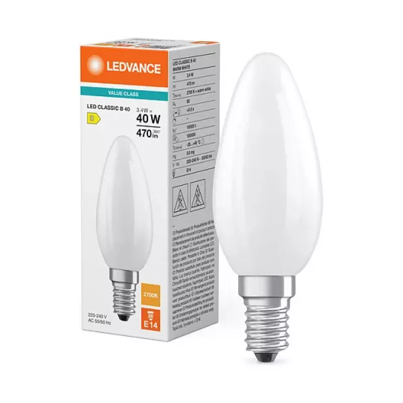 Osram LED Classic B 40 Filament P 3.4W 827 Frosted E14 LED Lamp, Kształt świecy, ciepła biel