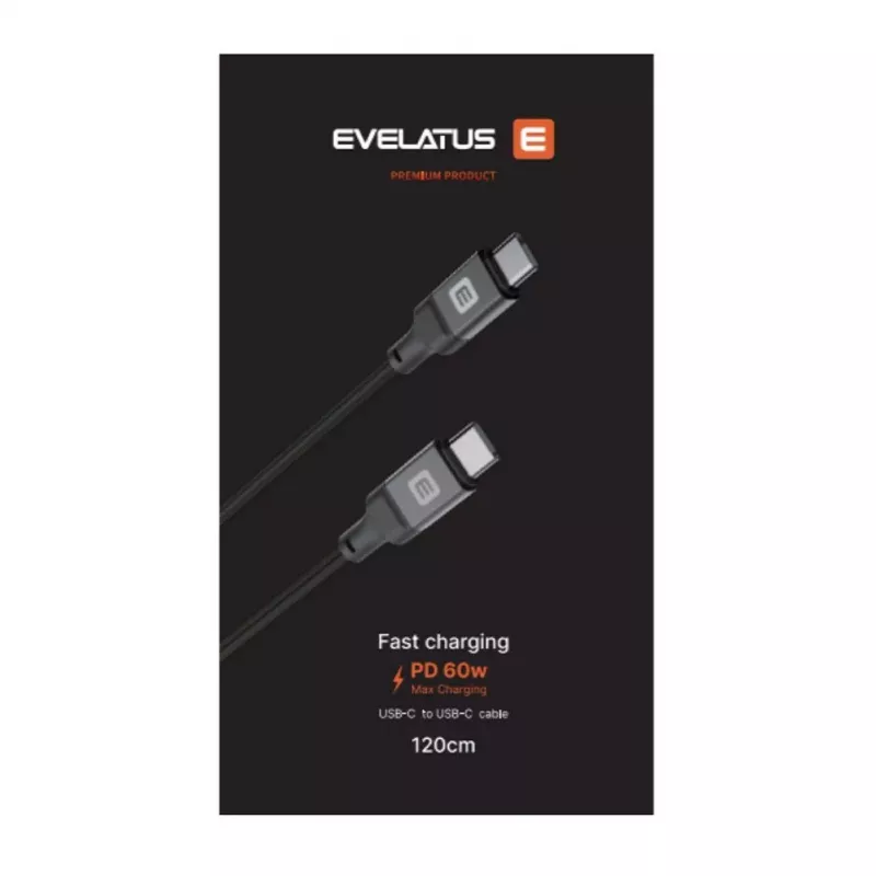Evelatus USB-C do USB-C Kabel 1.2m 60W PD Pleciony Nylon Biały