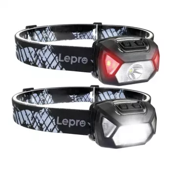 LEPRO 320014-2 Zestaw 2 czołówek, 2000 lumenów każda, ładowane przez USB-C, IPX4