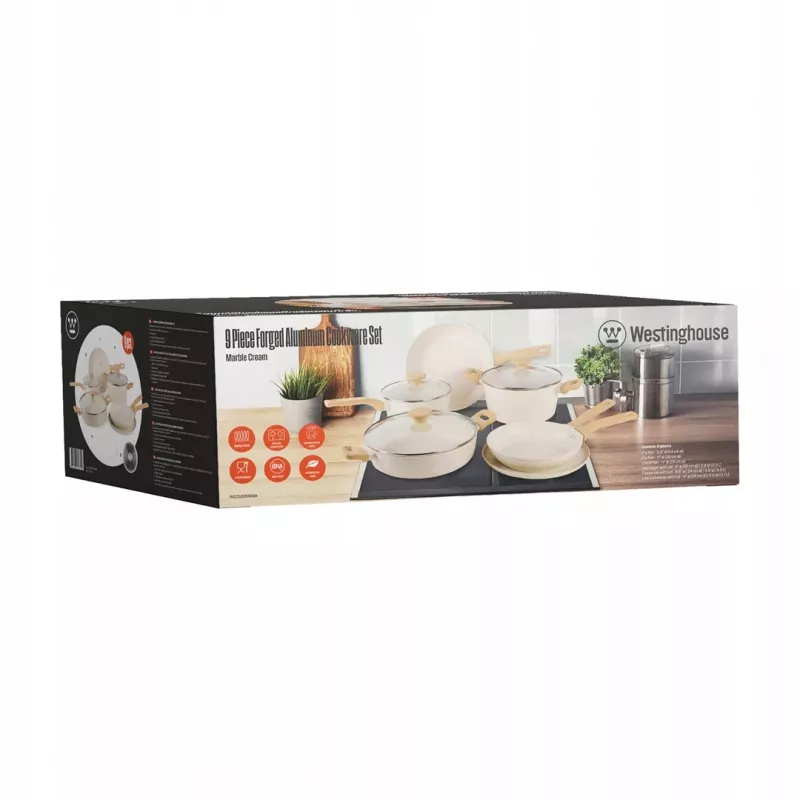 Westinghouse WCCS205909A 9-częściowy zestaw naczyń kuchennych z kutego aluminium, czarny