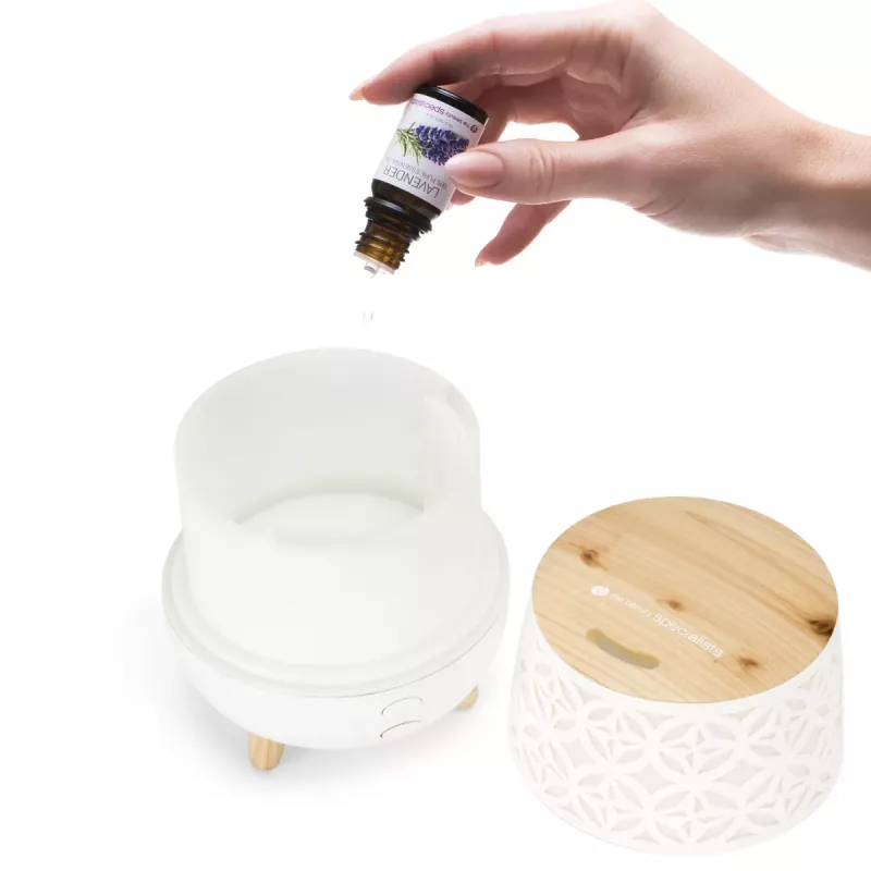 RIO DHTA-EU/1,2 TALIA Ultradźwiękowy Dyfuzor Olejków Aromatycznych, 100ml, Biały z Podstawą imitującą Drewno