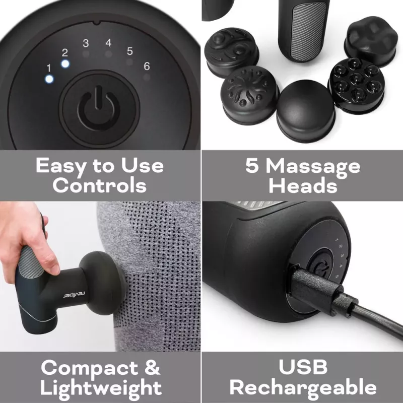 Reviber RV-MABS-EU/1,0 Shiatsu Muscle Massager with Infrared Heat, 8 Nodes, 3 Speeds, Black