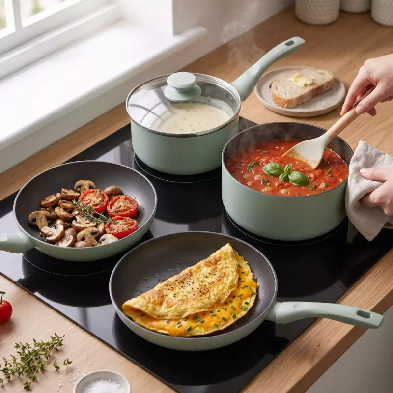 Zestaw patelni Progress BW14255G Neutrals 5-częściowy – kute aluminium, kamienny efekt nieprzywierający, kompatybilny z indukcją