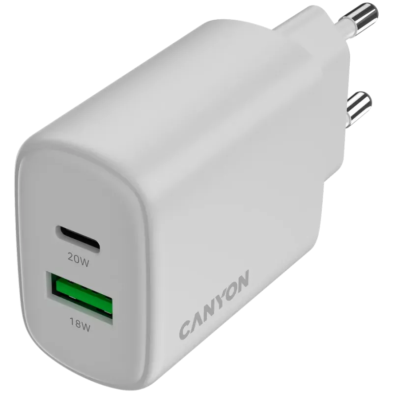 CANYON OnCharge 200 20W 1xPD 1xQC EU Biała Ładowarka ścienna