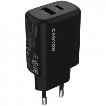 CANYON OnCharge 200 20W 1xPD 1xQC EU Czarna Ładowarka ścienna