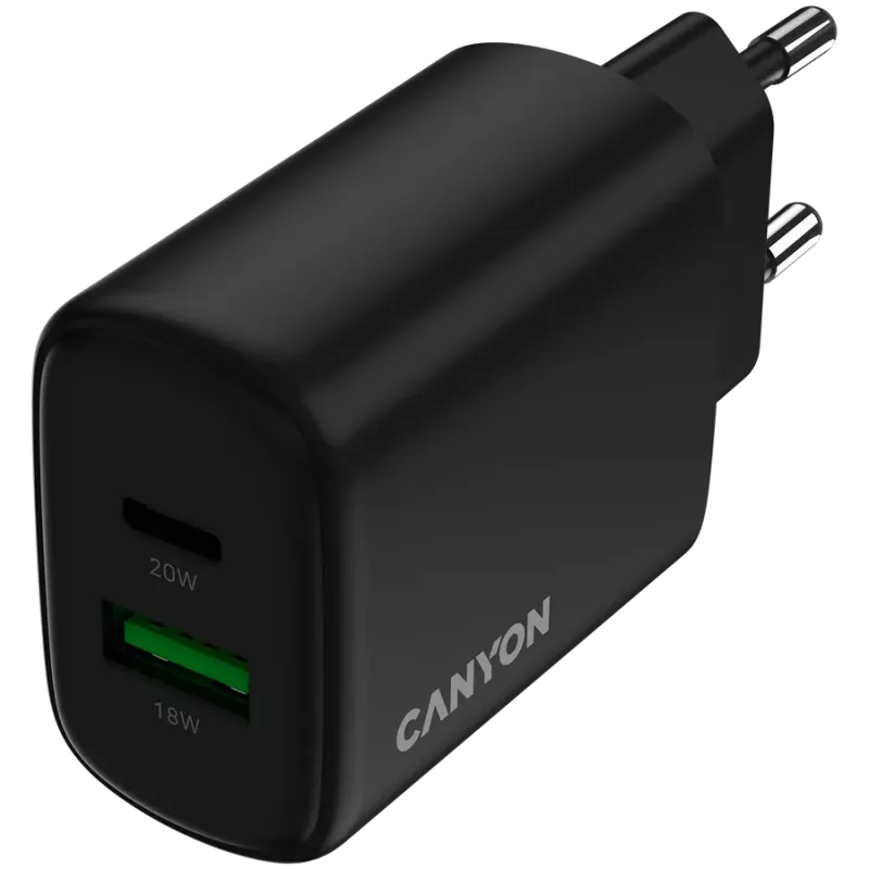 CANYON OnCharge 200 20W 1xPD 1xQC EU Czarna Ładowarka ścienna