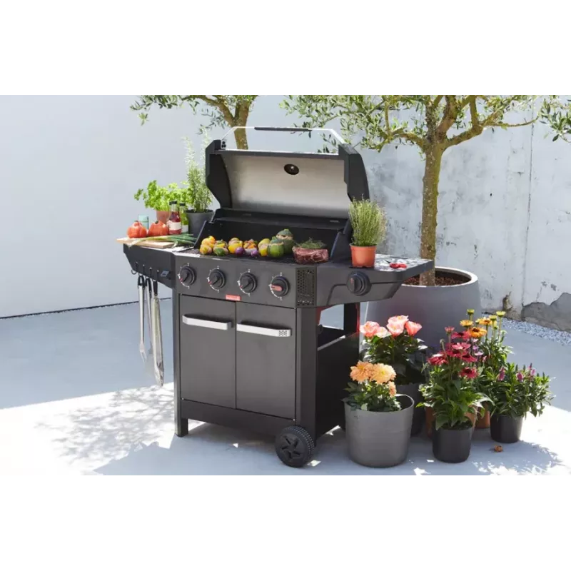 Barbecook Kuchenka gazowa Luca 412 z szafką i palnikiem bocznym, 145,4 x 60,3 x 112,3 cm, czarny