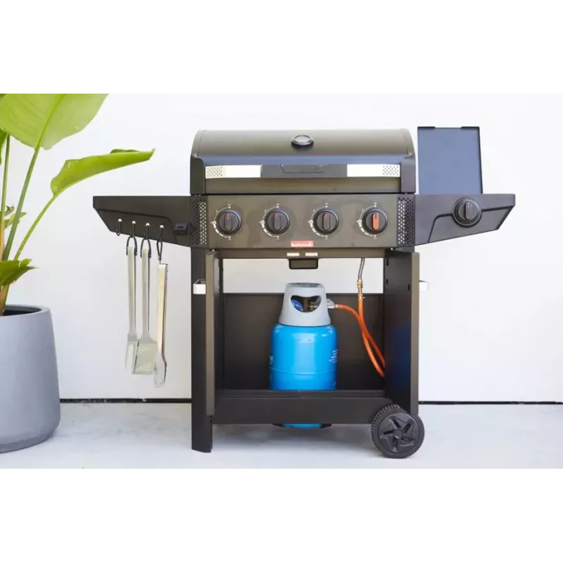 Barbecook Kuchenka gazowa Luca 412 z szafką i palnikiem bocznym, 145,4 x 60,3 x 112,3 cm, czarny