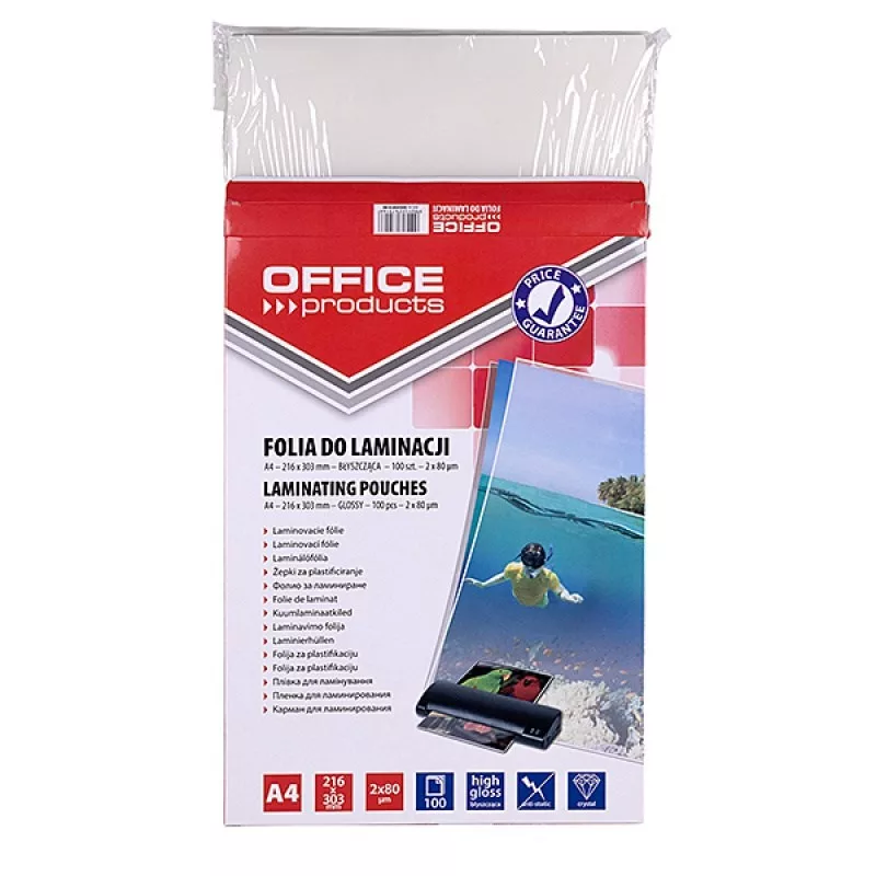 PBS CONNECT OFFICE PRODUCTS Folia do laminowania A4 2x80 mikronów błyszcząca 100 arkuszy przezroczysta