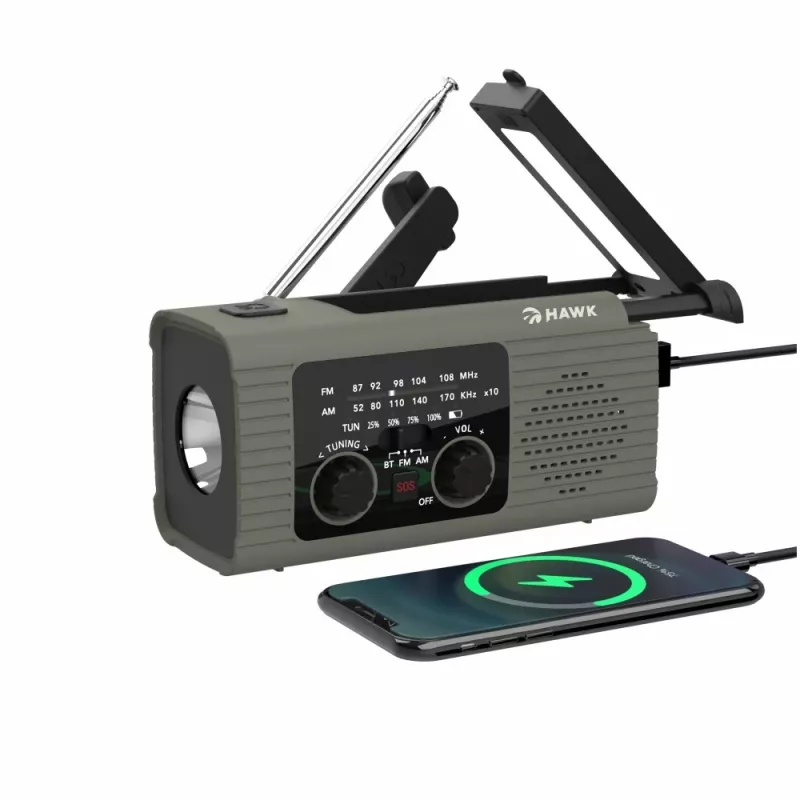 Hawk HWRDI410GN Radio Solar Dynamo z Latarką