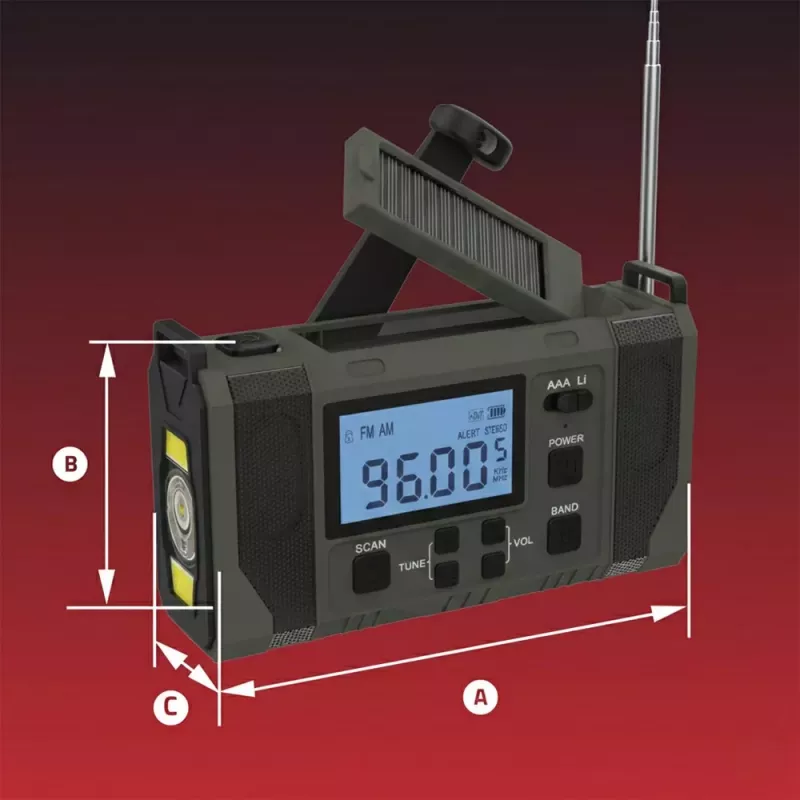 Hawk HWRDI420GN Emergency Weather Radio z panelem słonecznym, dynamem, latarką, AM/FM/SW, zielony