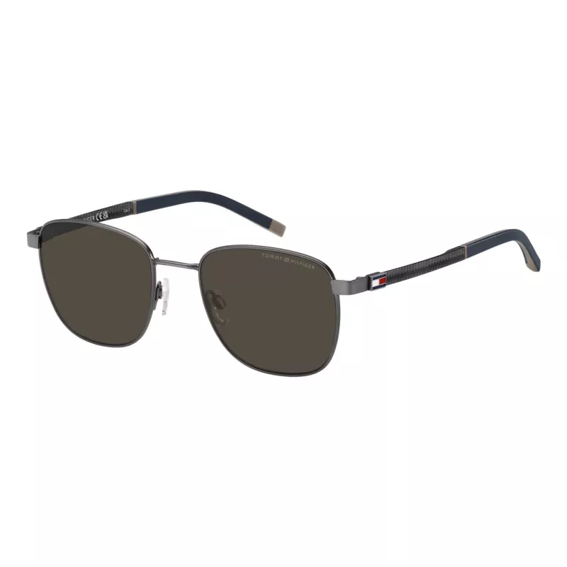 TOMMY HILFIGER TH-2138-S-SVK Męskie okulary przeciwsłoneczne prostokątne, czarna oprawka, szare szkła, 53/20/145 mm