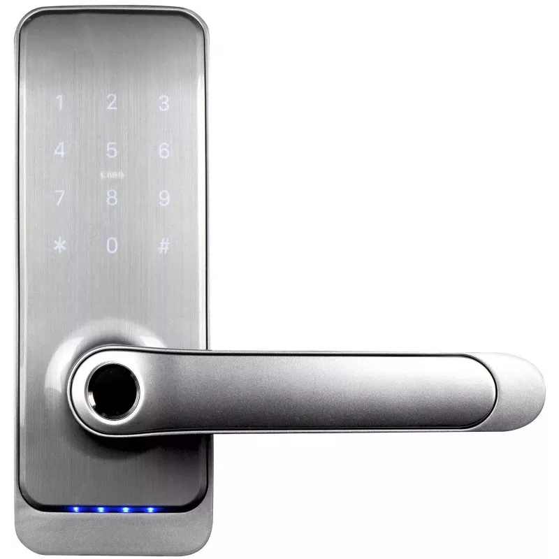 EURA ELH-01H4 Srebrna klamka kontroli dostępu z czytnikiem linii papilarnych, RFID, PIN, Bluetooth
