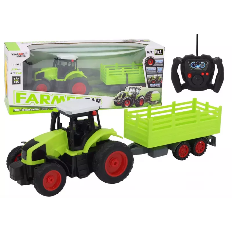 LEAN TOYS Zdalnie Sterowany Ciągnik RC z Przyczepą 1:16 Zielony